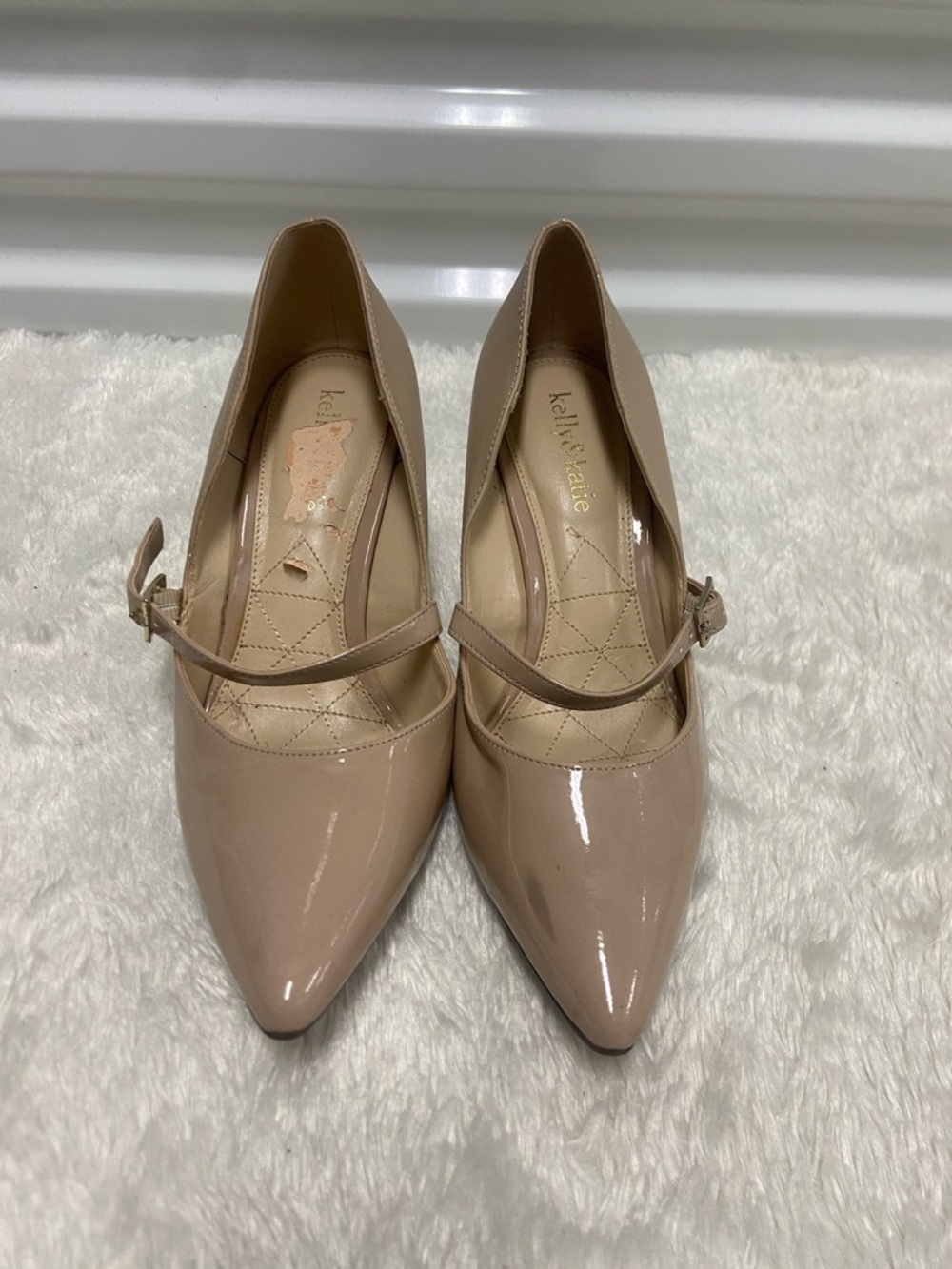 Kelly & Katie Beige Patent Pointed Mary Jane Heels
